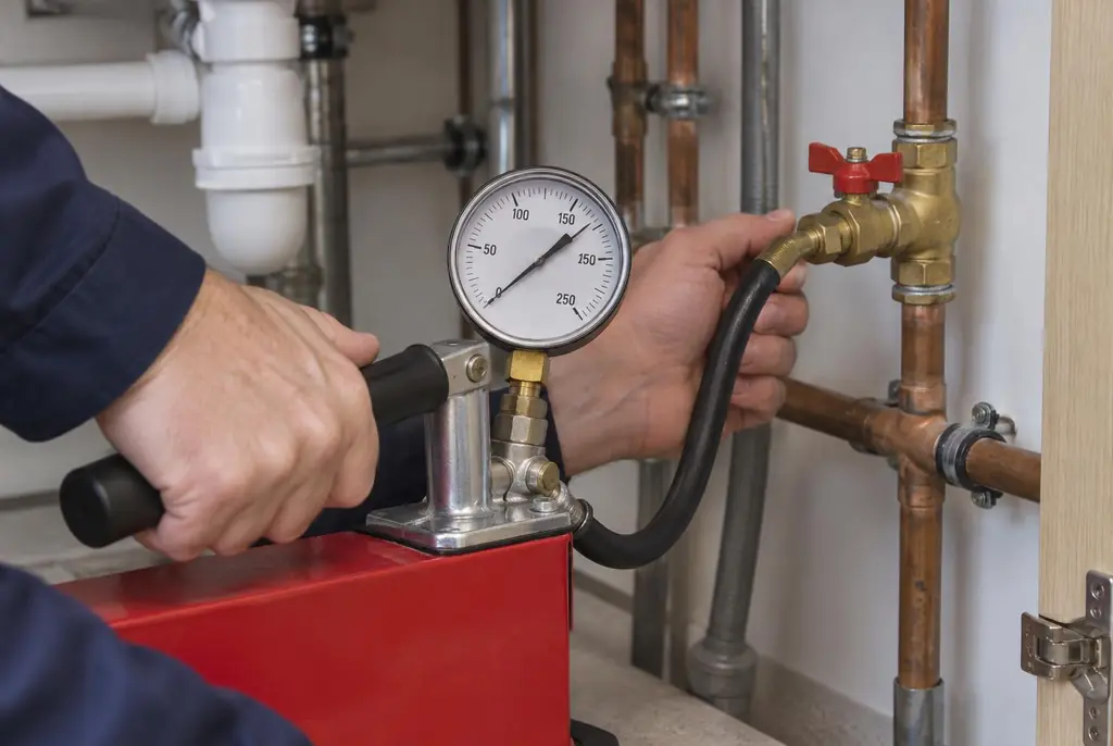 Lekdetectie Emst – druktest op een waterleiding met een manometer