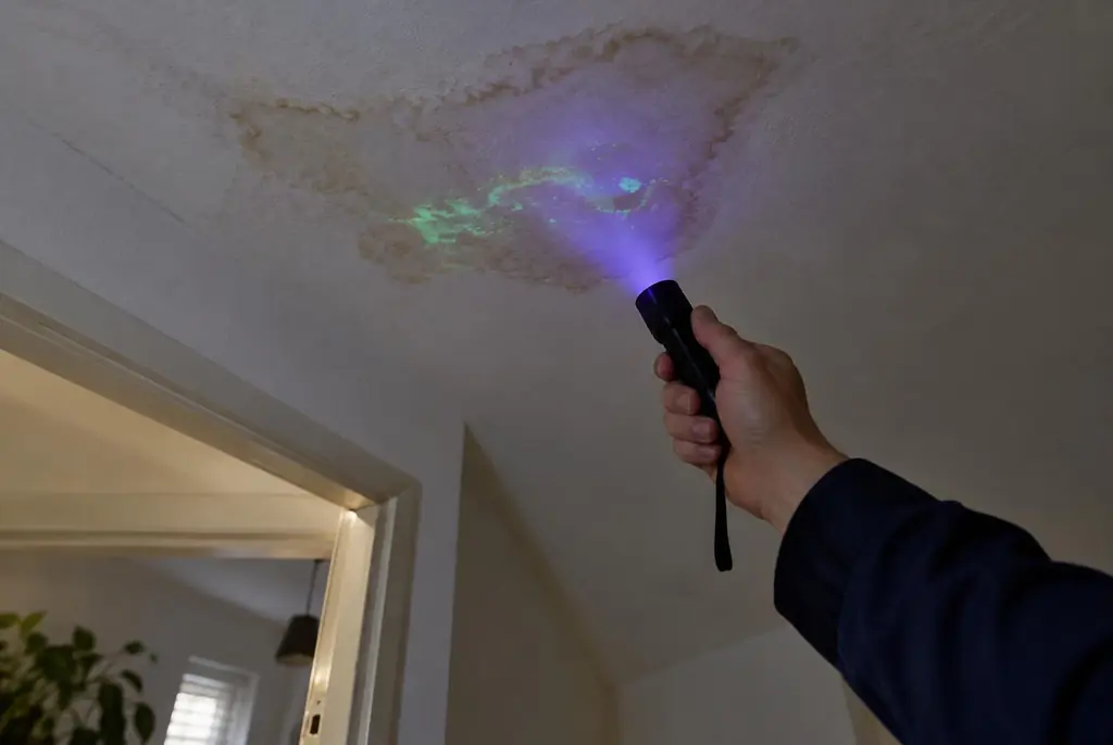 Lekdetectie Emst – kleurstof controleren op het plafond met uv-licht